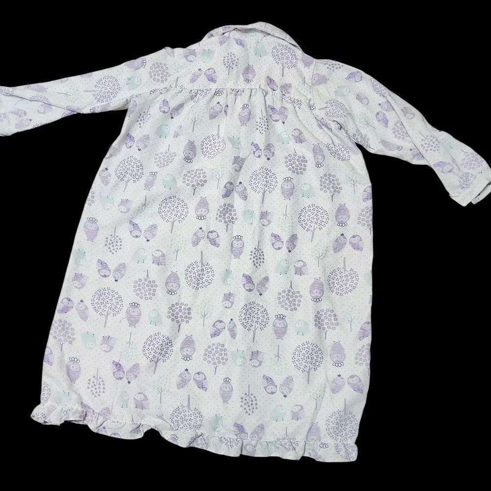 Pottery Barn Kids Nightgown Size 10 Flannel White Purple Owls